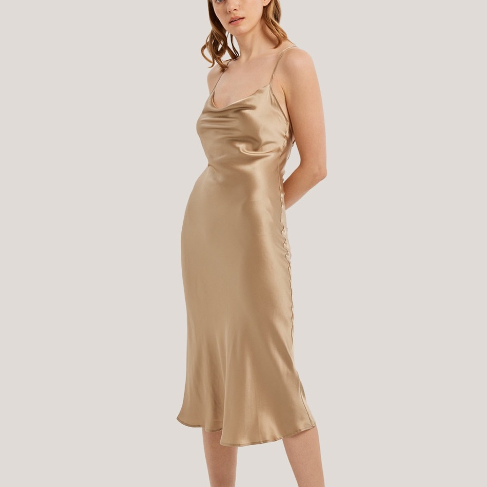 Gentle Herd - Pure Silk Cowl Neck Midi Dress